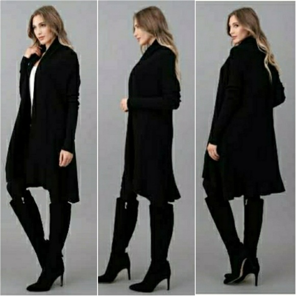 °SALE°°NWT-BLK CASHMERE SHAWL COLLAR OPEN CARDIGAN - Picture 6 of 7